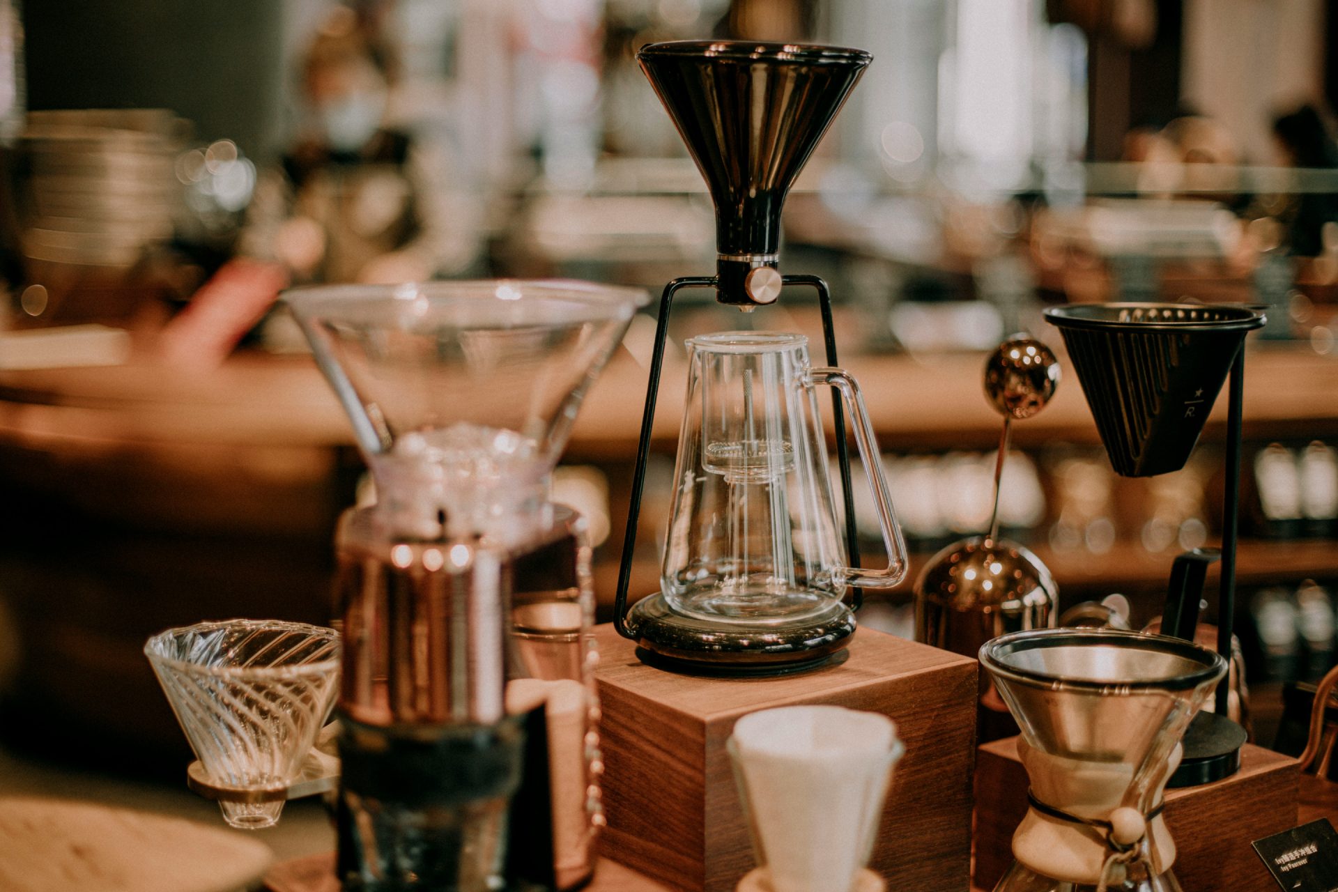 Coffee brewing equipment on a counter