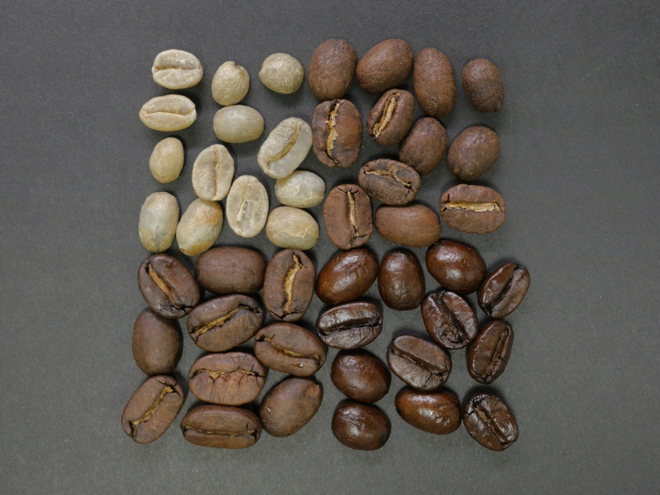 Different stages of coffee bean roasting